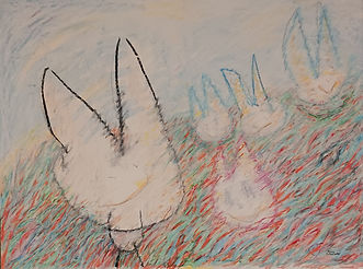Rabbits pastel on card circa 1990s.jpg
