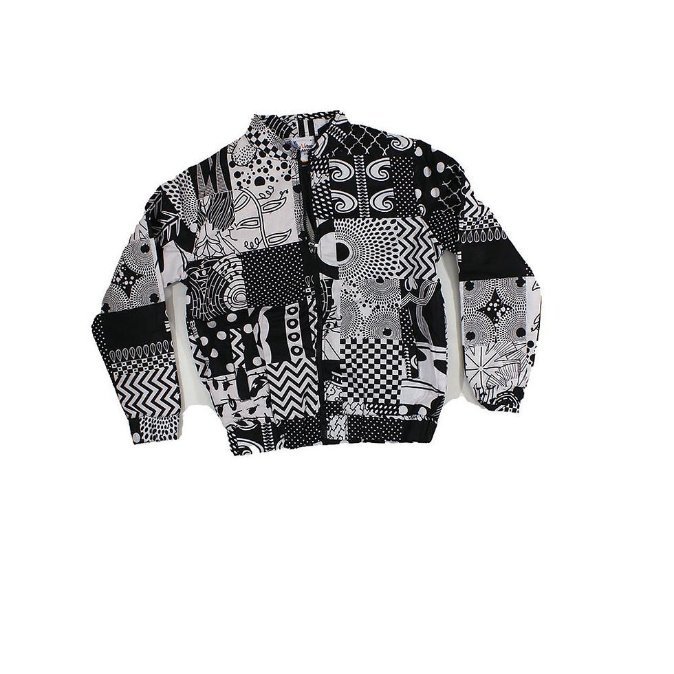 Thumbnail: Black & White Afrocentric Coat front view.