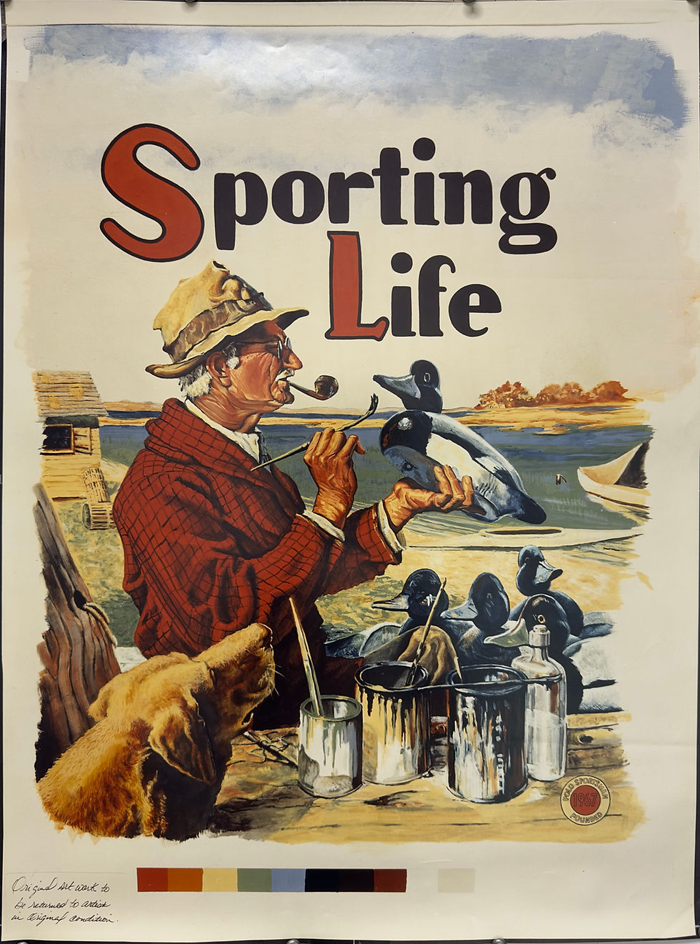 RLPoloSportingLife man pipe painting wood ducks dog, photo on Kodak glossy paper