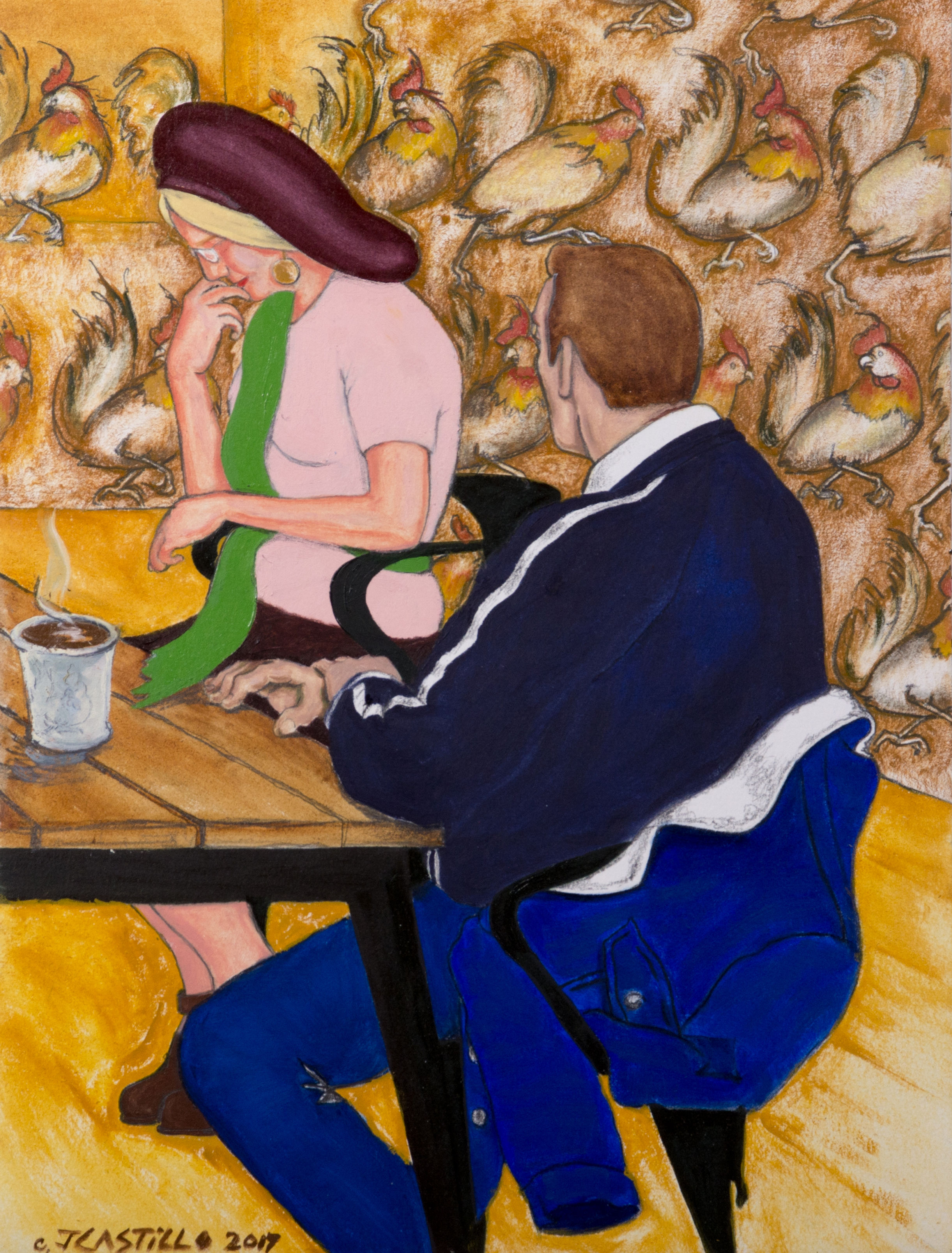 "Lingering SoRo Sweetness", Cranford, NJ, Painting, 2017, Oils and Carbon on Oleo paper, 16"x12.125", ©Julie Castillo 2024.