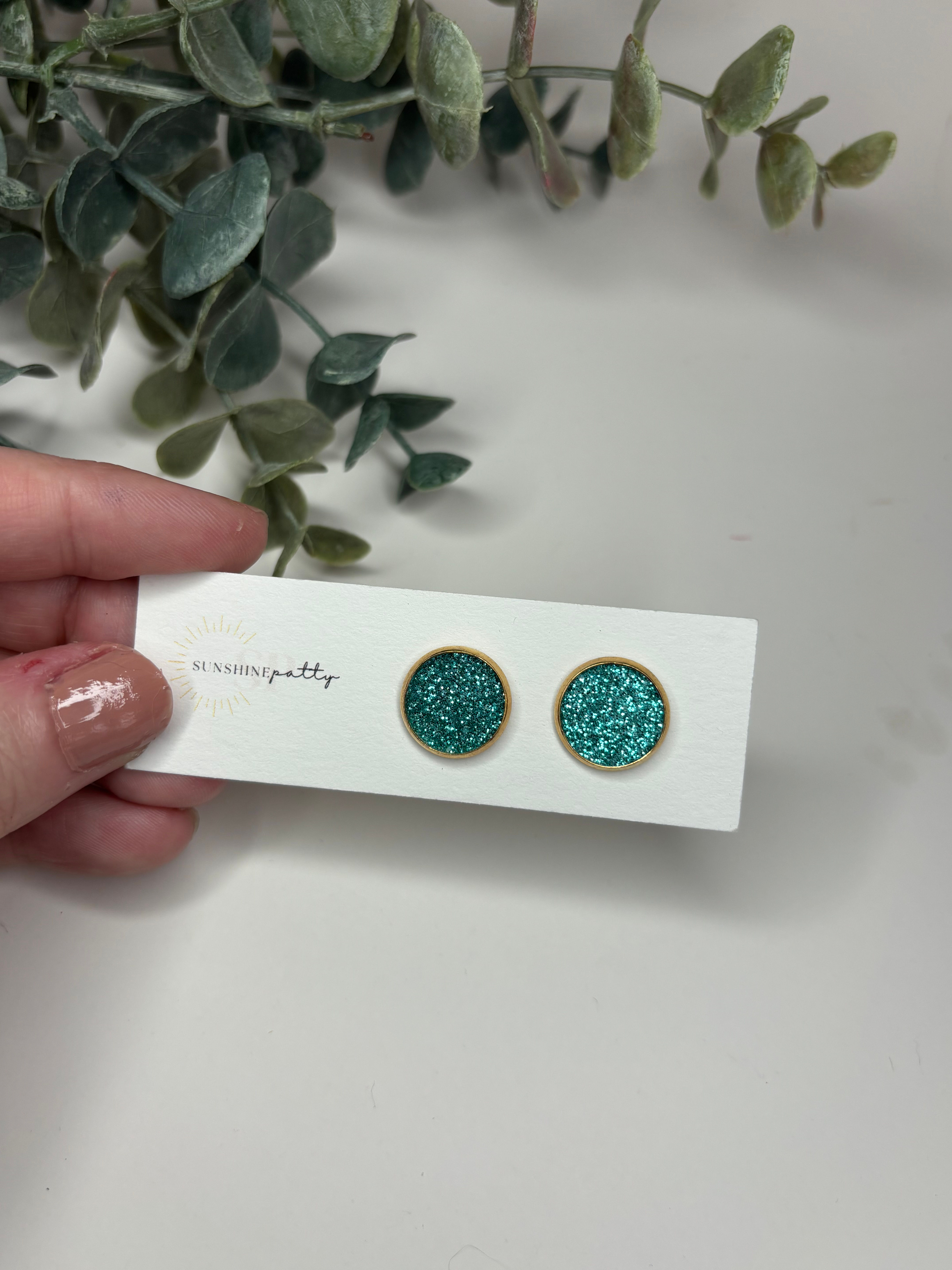 Studs | Teal Glitter | Large (gold)