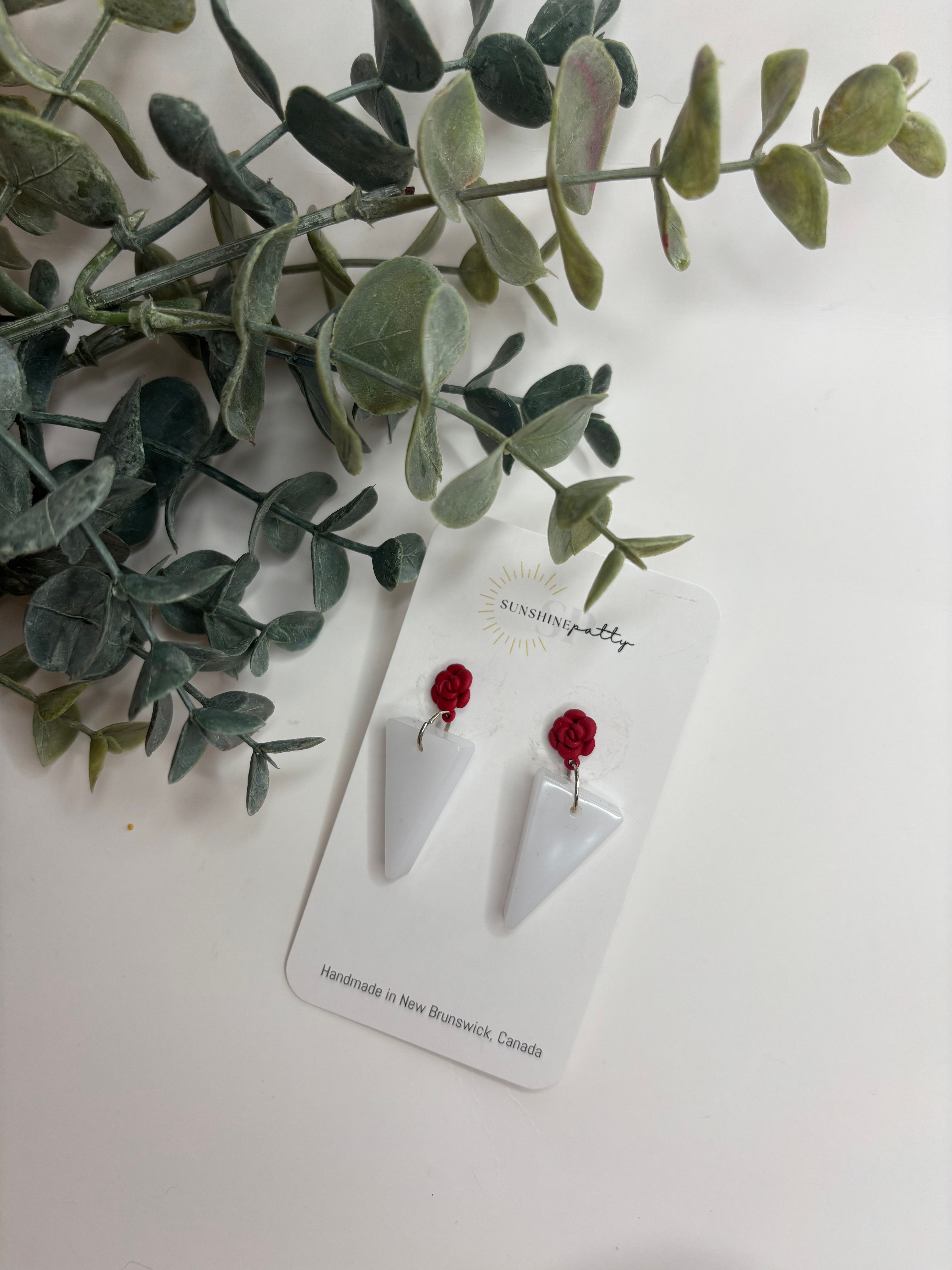 White Resin Triangle on Rose Stud