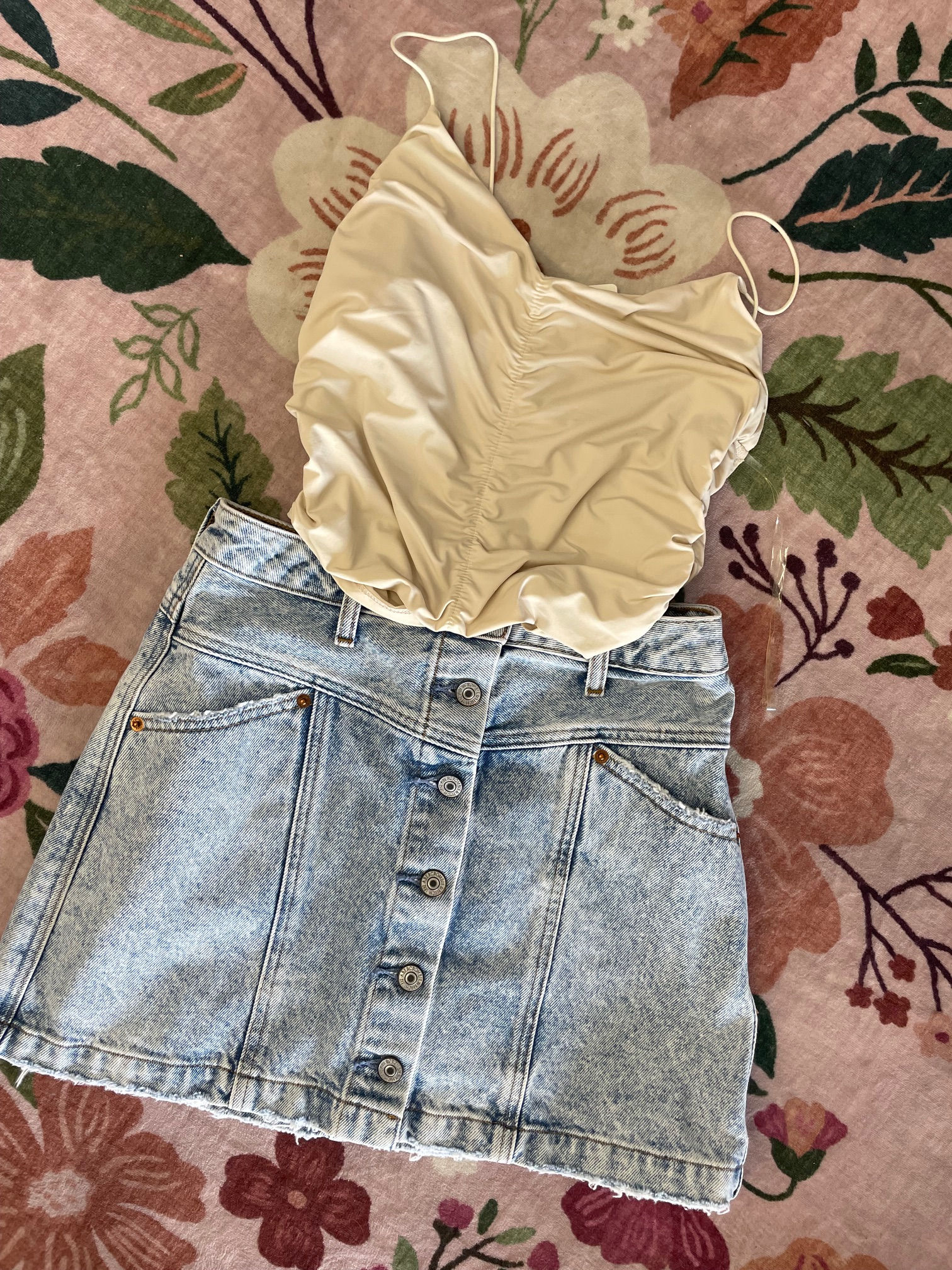Abercrombie Denim Skirt & Tan Top