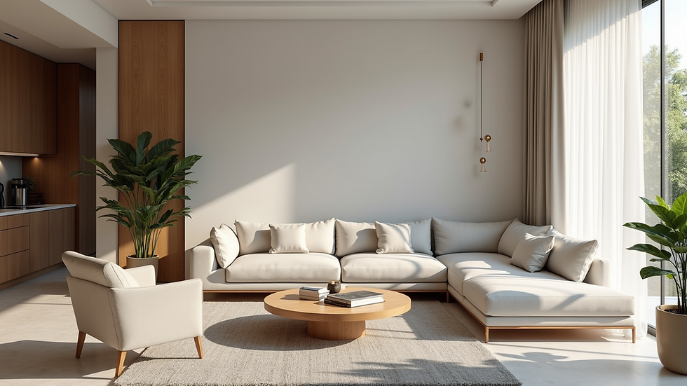 Eye-level view of a beautifully staged living room with modern furniture