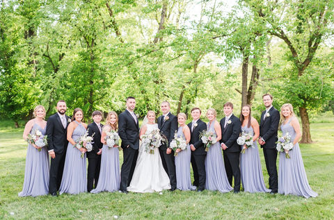 Bride and groom with bridal party at Providence Cotton Mill in Maiden, NC | Total Weddings