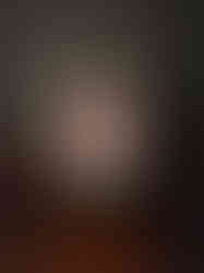 modern black frame, old book page, frayed denim patch, red embroidered ghost - devil horns, long pointed tail and pitchfork