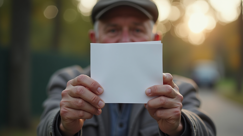 Eye-level view of a veteran holding a voting ballot