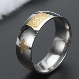 Thumbnail: Cross Ring, Jesus Ring, Wide Dome Band Ring