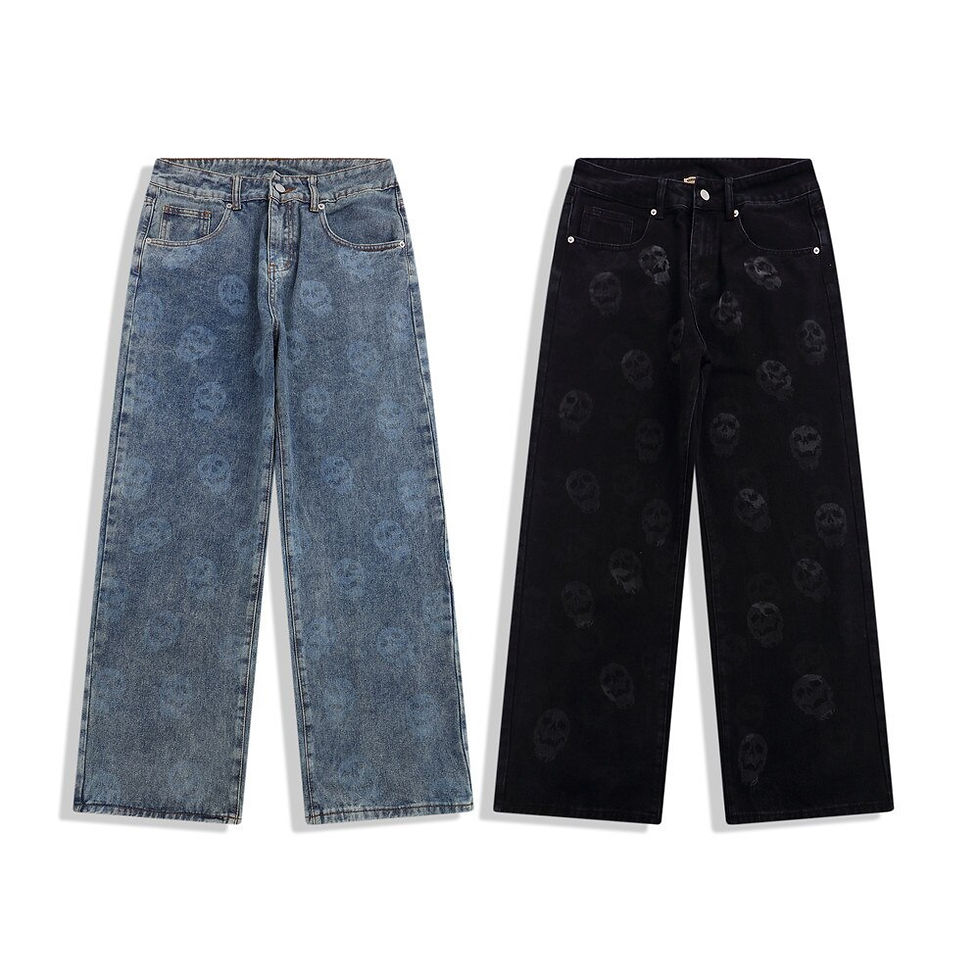 Thumbnail: Skull Full Print Punk Retro Men Hip Hop Baggy Jeans  Casual