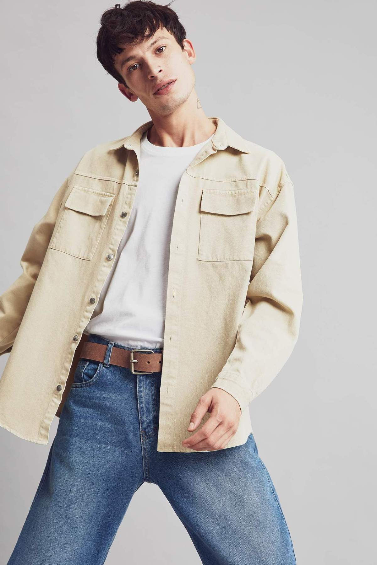 Defacto Man 2021 Denim Long Sleeve Shirt Autumn Winter Oversıze Fit Social Shi