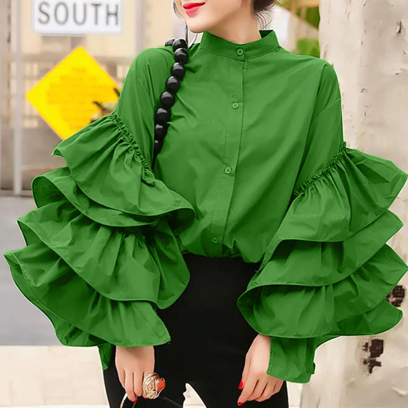 Thumbnail: Celmia Fashion Long Flare Sleeve Women Vintage Blouse 2022 Ruffled Shirts Casua