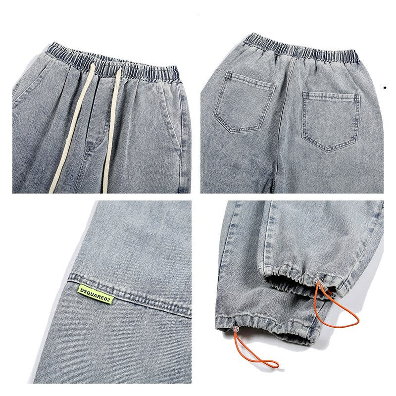 Miniaturbild: Light Blue Jeans Men Summer Thin Loose and Thin Pants Elastic Waist Straight