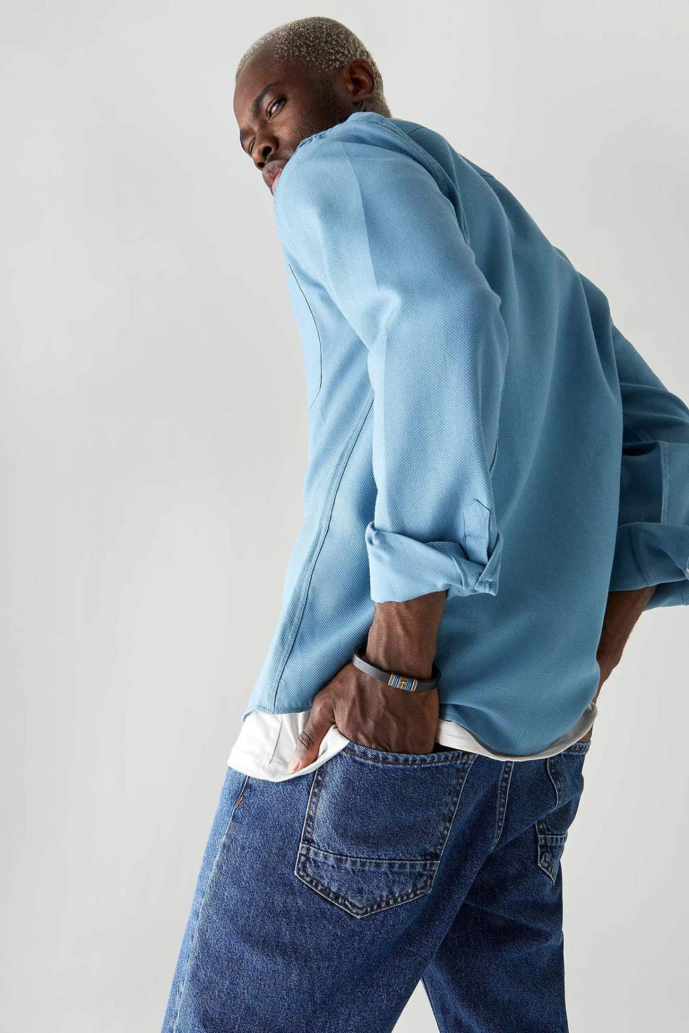 Thumbnail: Defacto Man Cotton Long Sleeve Shirt 2021 Autumn Winter Slim Fit Buttondown Pol