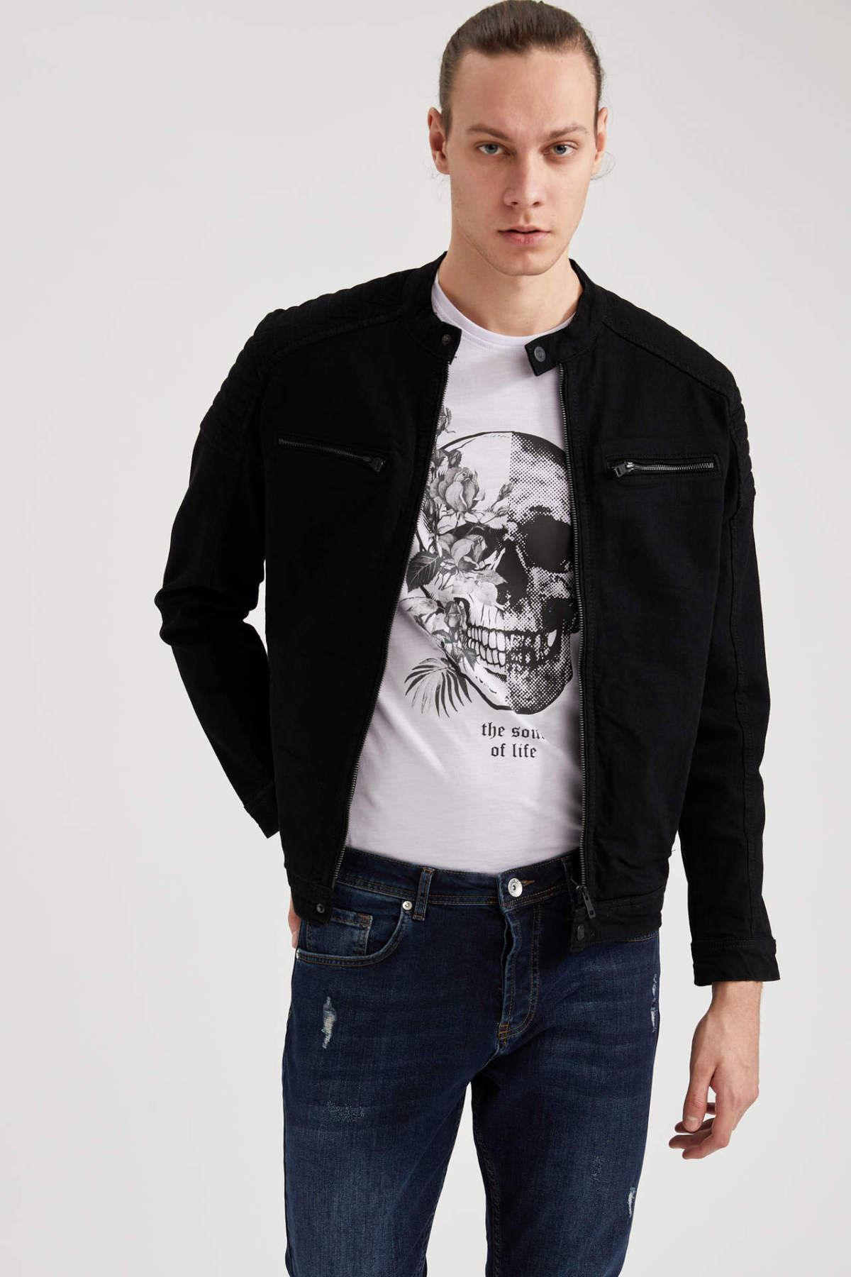 DeFacto Spring Man Denim Slim Fit Judge Collar Jean Jacket Outerwear Coat Male