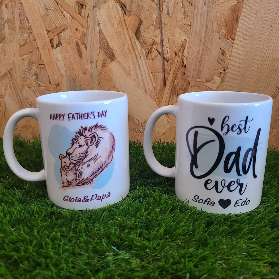 Miniatura: Tazza personalizzata con stampa per la festa del papà, con il leone e il suo cucciolo. Stampa nome papà e bimbo o bimba