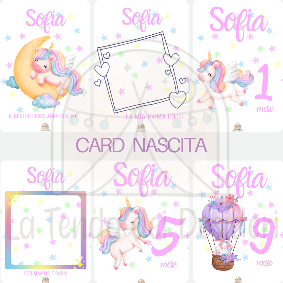 Miniatura: card nascita il mio primo anno, personalizzate con il nome. card per fotografare il mio bimbo dal 1° al 12° mese, giungla