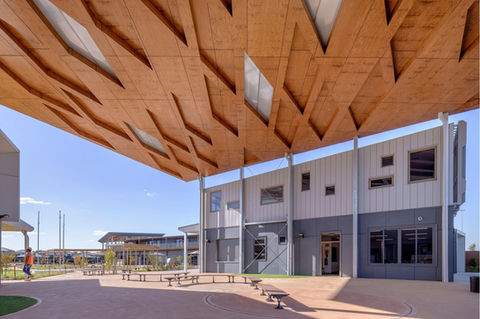 architectural acoustic timber panels used on ceilings in an education environment in Australia.