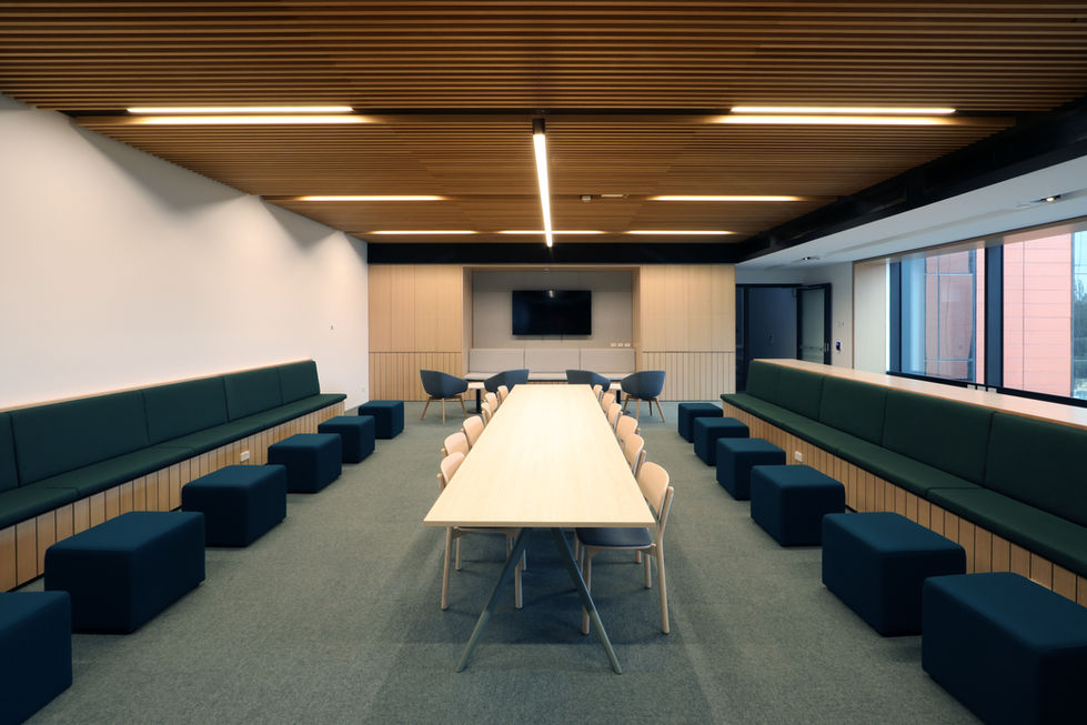 architectural Slat acoustic timber panels used on walls and ceilings in an education environment in Australia. 