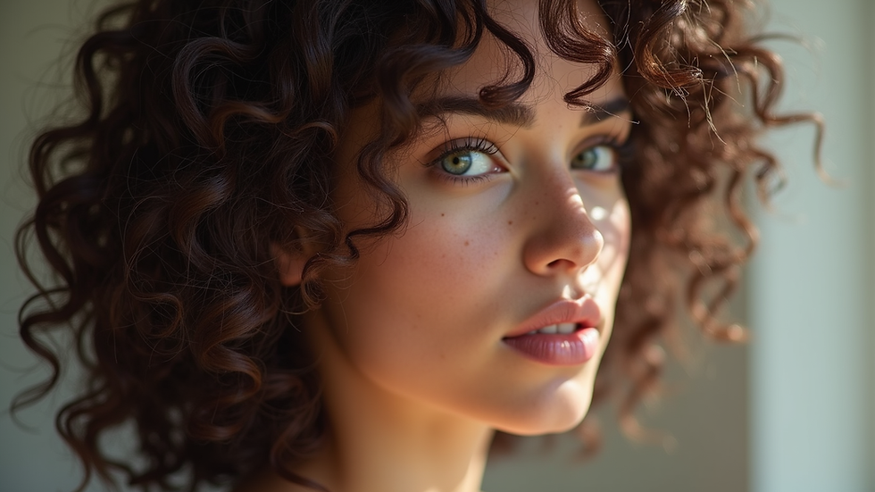 Close-up view of curly hair with layered haircut showing defined curls
