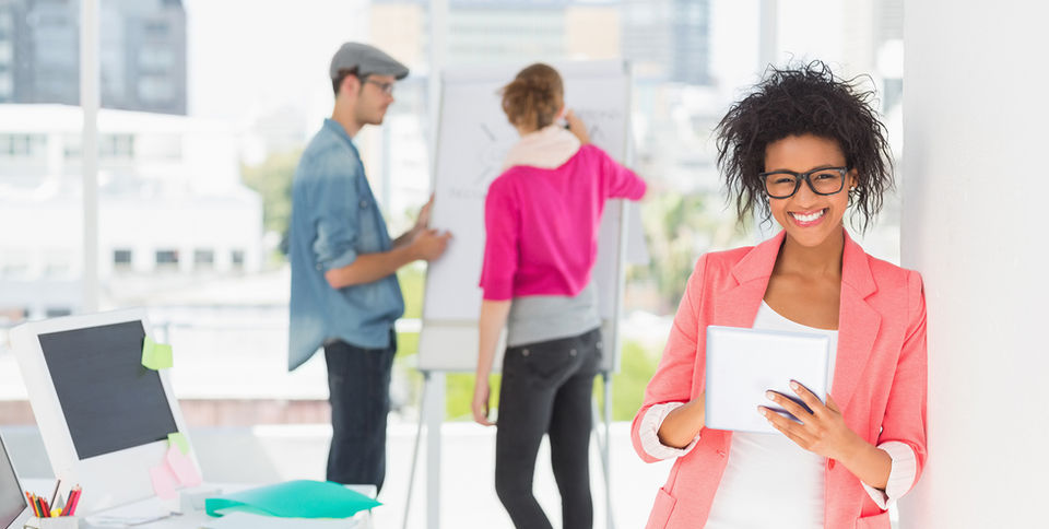Cheerful marketing people brainstorming