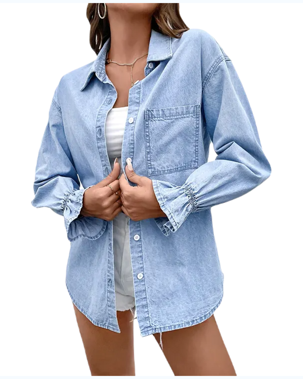 Denim Ladies High Rise Shirt,