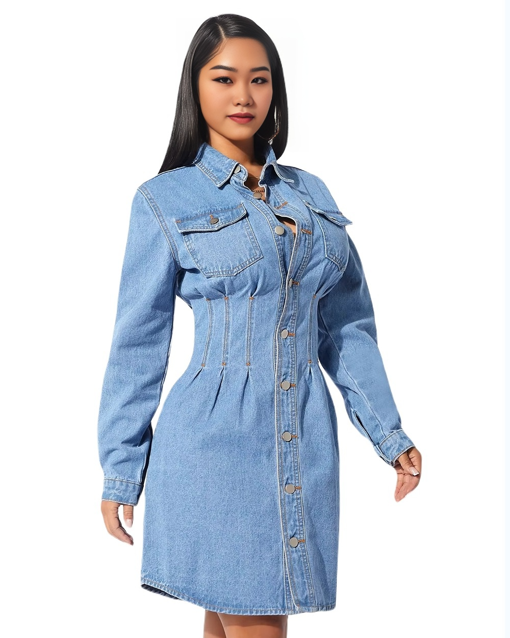Denim Girl's Full Sleeve Midi Dress,
