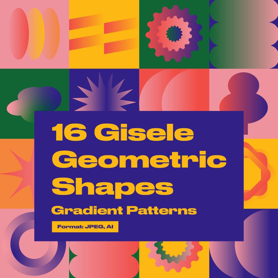16 Gisele Geometric Shapes Gradient Patterns pack with colorful Gradient Pattern Pack - Gisele Geometric Shapes