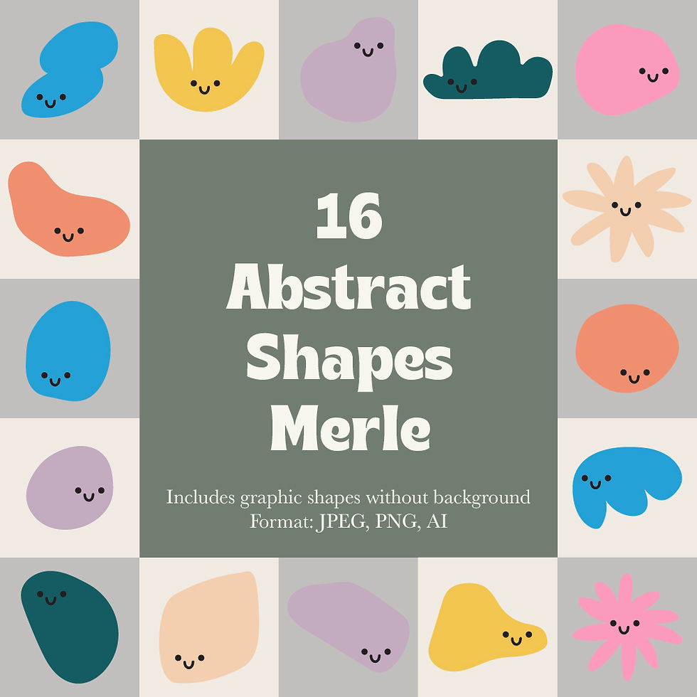 Abstract shapes Merle graphic pack with sixteen shapes includes JPG, PNG, AI format.
