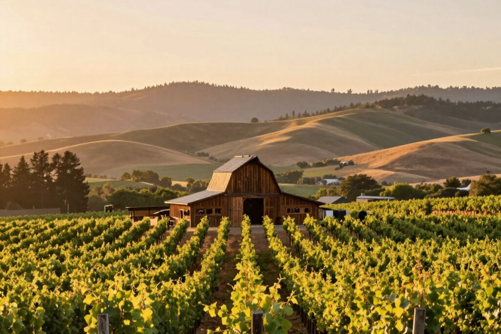 Scenic Napa Valley vineyards stretching across sunlit rolling hills