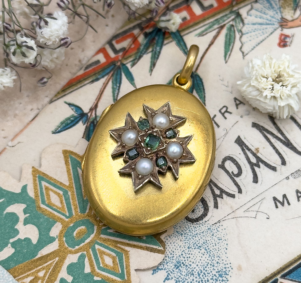 Victorian Emerald and Seed Pearl Locket in 14K Gold
