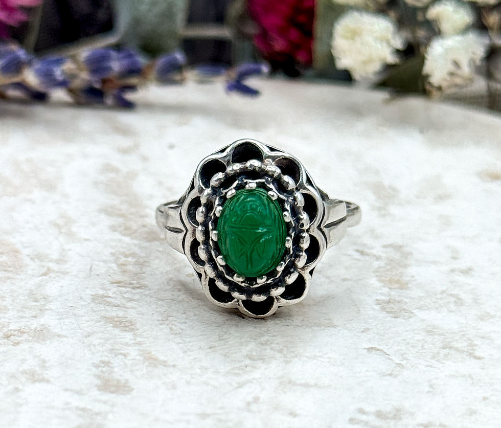 Vintage Glass Scarab Ring in Sterling Silver