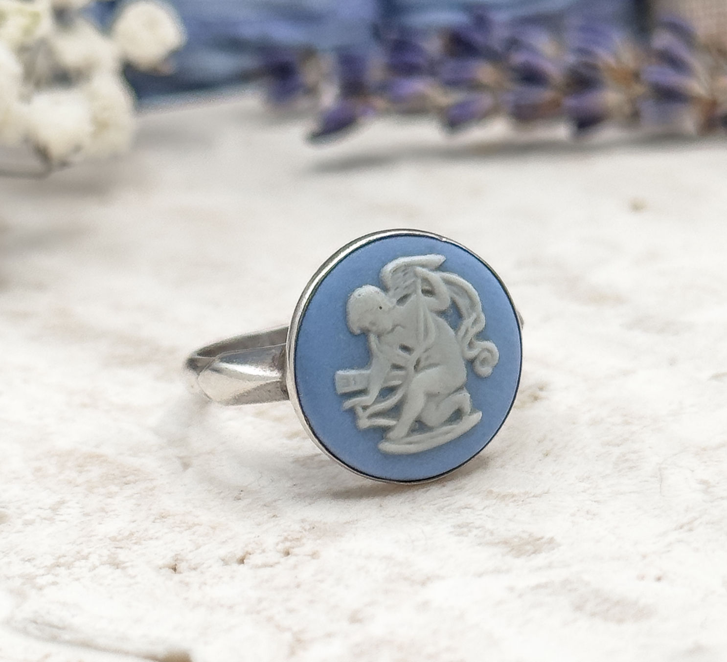 Vintage Wedgewood Cupid Ring in Sterling Silver