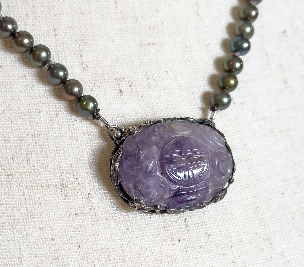 Antique Art Deco Chinese Amethyst & Pearl Necklace