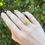 Thumbnail: Vintage Handmade Art Deco Yellow Guilloche Enamel Starburst Ring in Silver