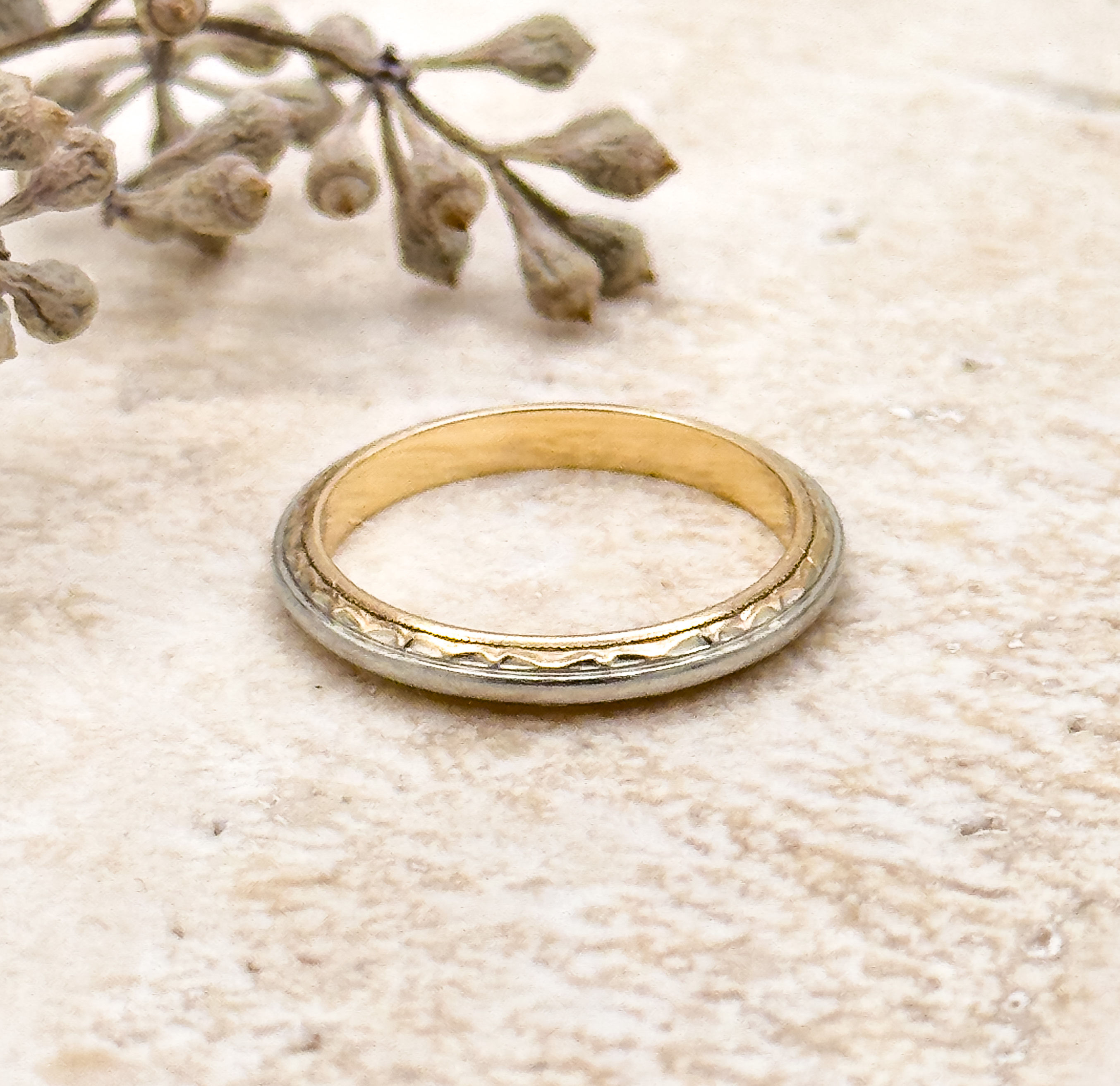 Vintage 14K Two Tone Gold Textured Stacking Ring