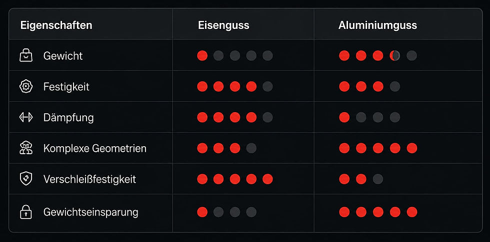 Werkstoffvergleich Eisenguss und Aluminiumguss