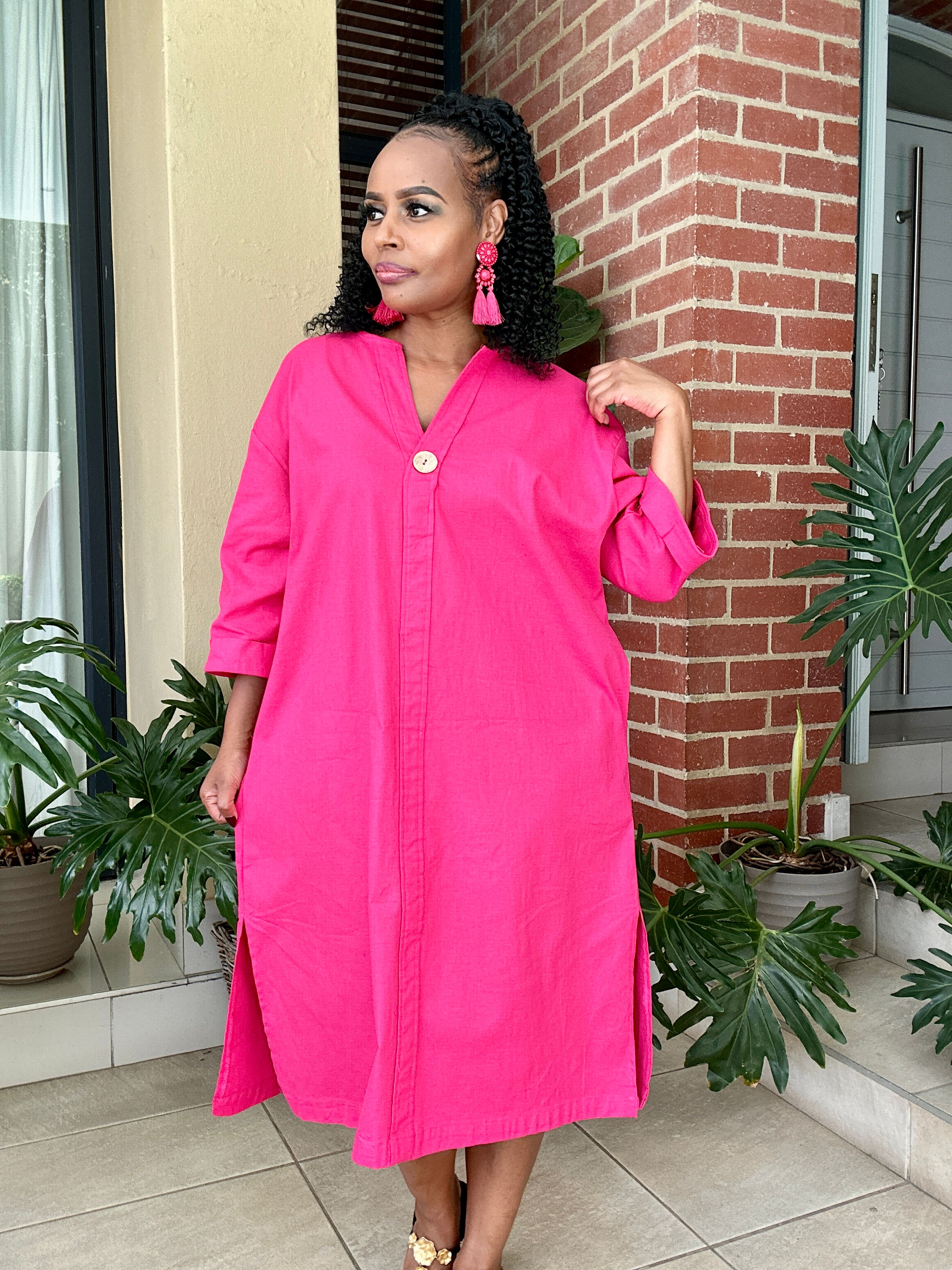 Pink Linen Shirt Dress