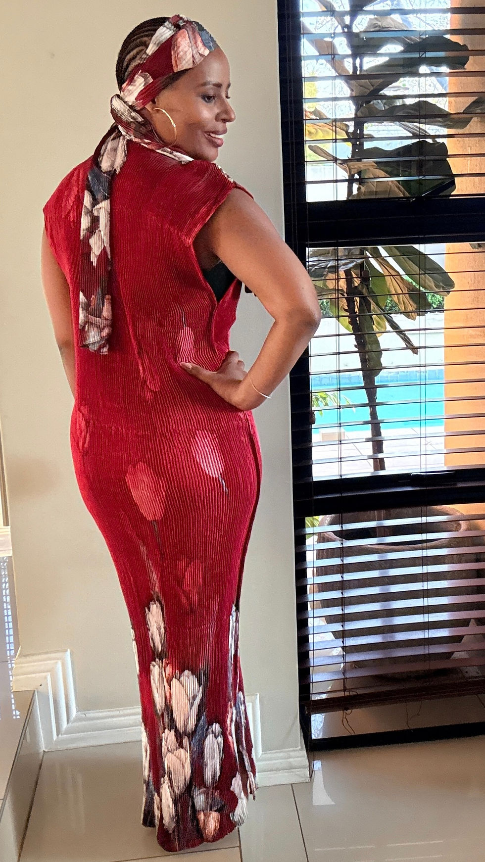 Thumbnail: Red Floral Ribbed Silk Kaftan