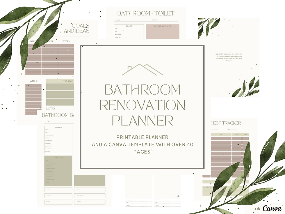 Thumbnail: Green Pastel Boho Bathroom Renovation Planner, Bathroom Planner, PDF Printable