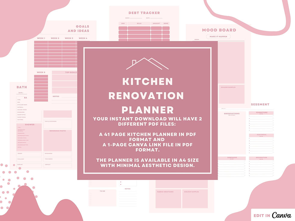 Thumbnail: Pink Retro Kitchen Renovation Planner, Kitchen Planner Guide, PDF Printable