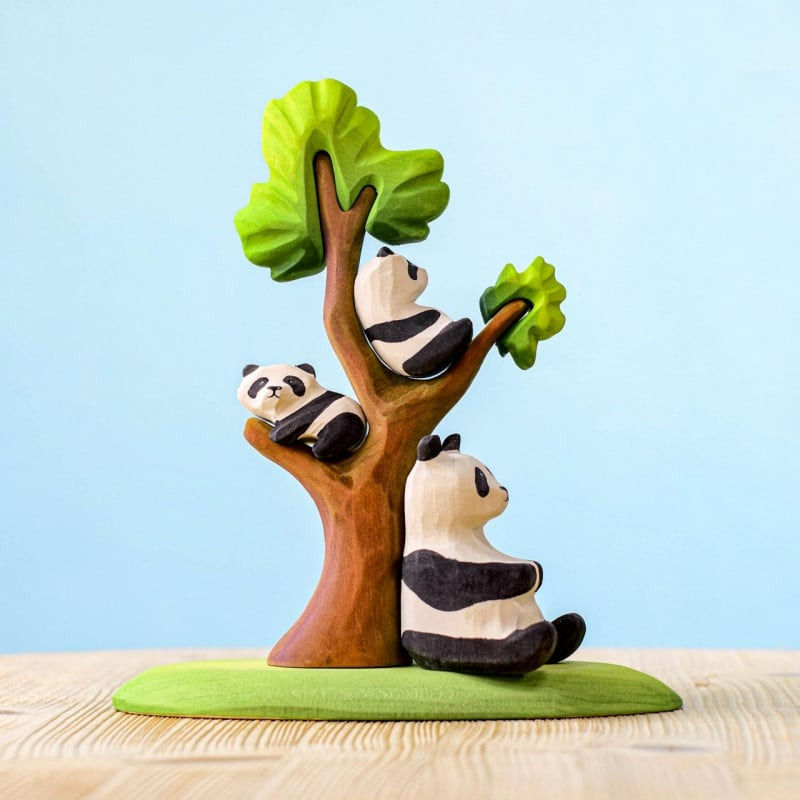 Bumbu Toys Wooden Panda Bears Family and Tree Set