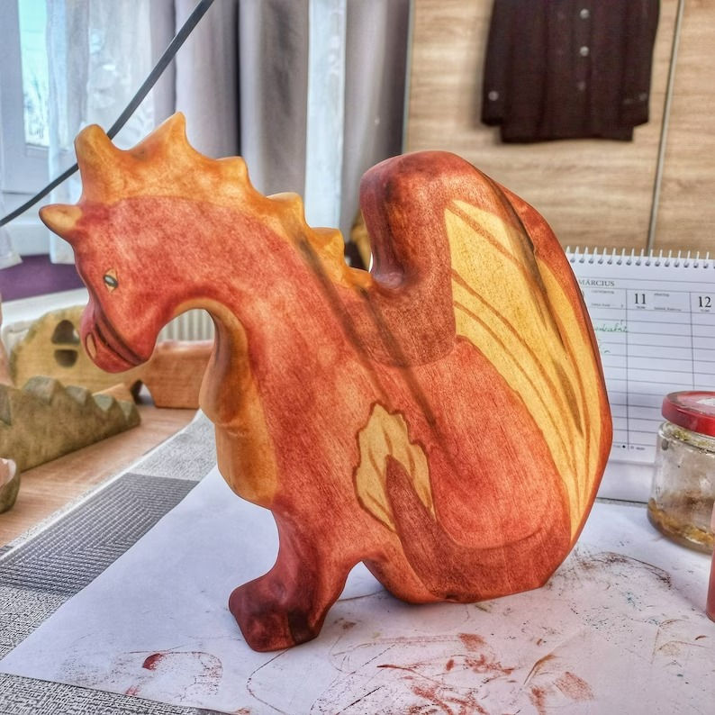 Diofa Muhely Handmade Wooden Dragon Figurine Toy-Red