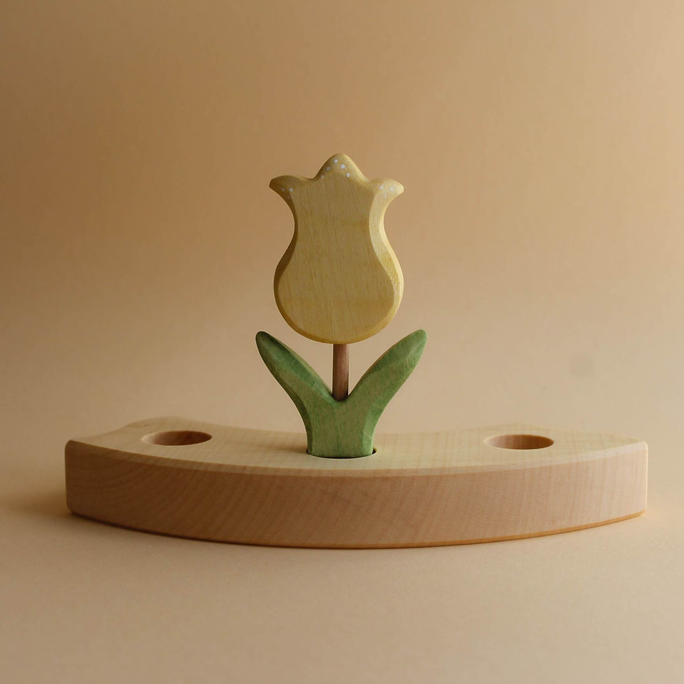 JUHARKA Handmade Wooden Birthday Ring Tulip Flower Ornament-Yellow