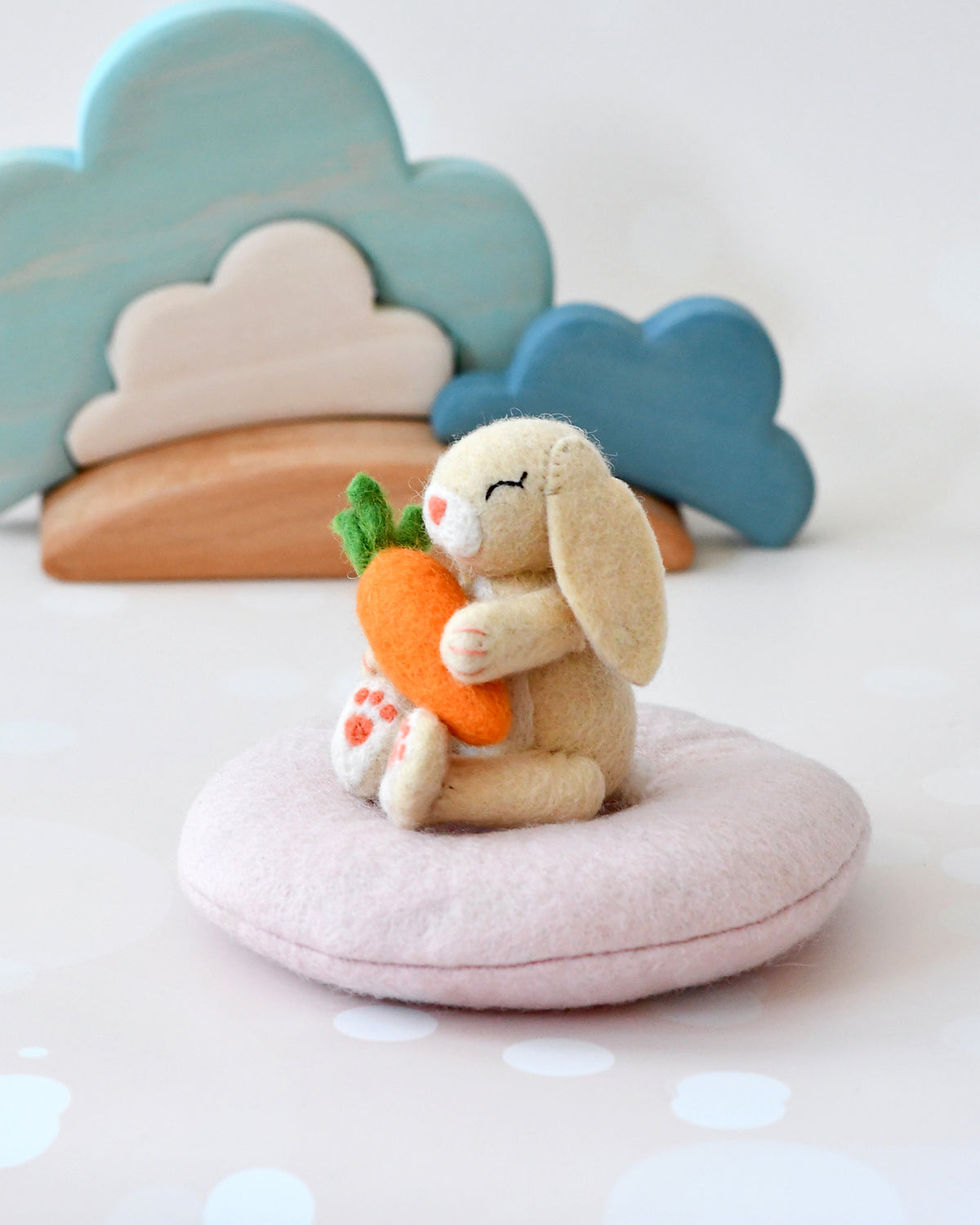Thumbnail: Tara Treasures Felt Bunny Rabbit with Carrot on Cushion