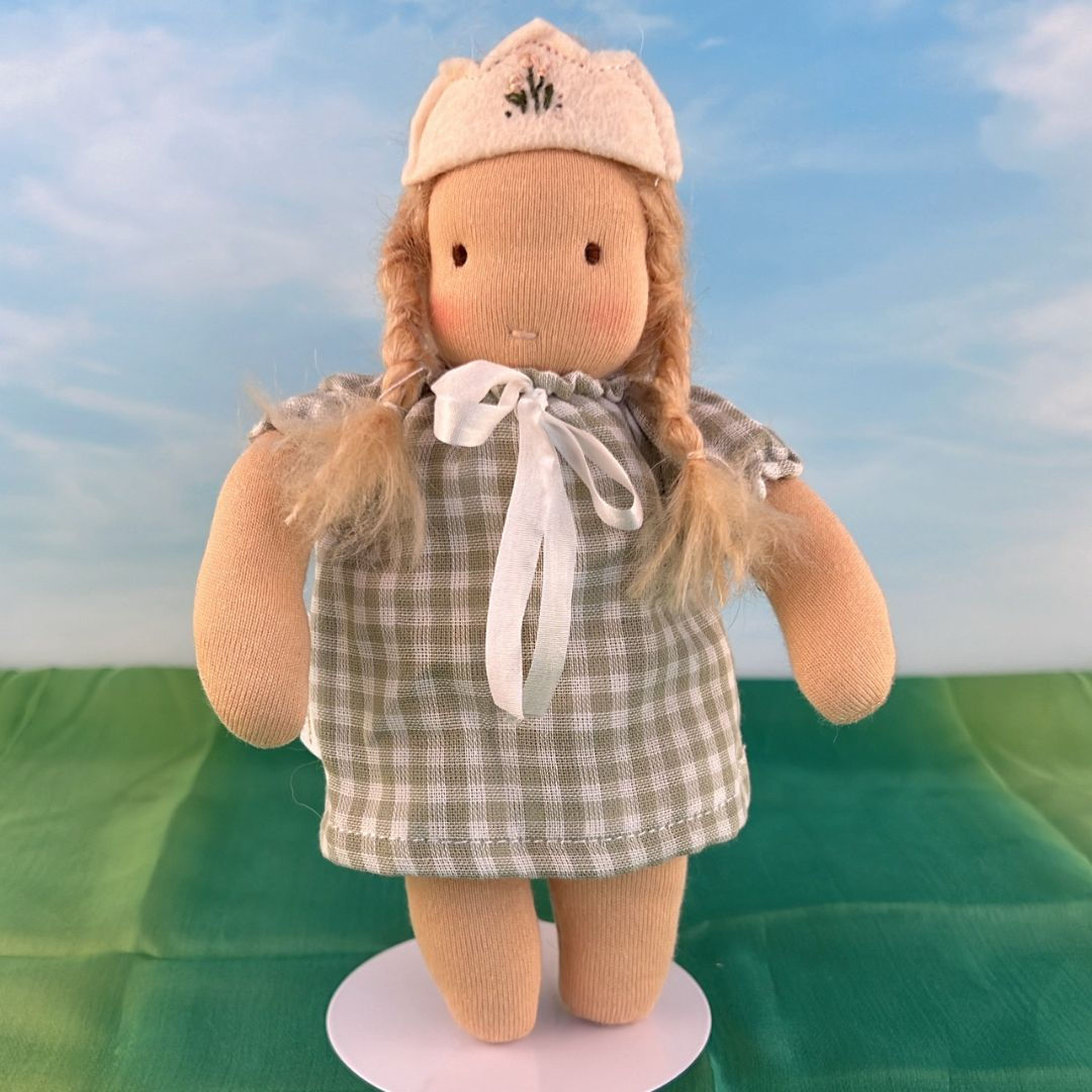 Birthday Mini Waldorf Doll in Green Dress-Blonde by Poems for Buttercup