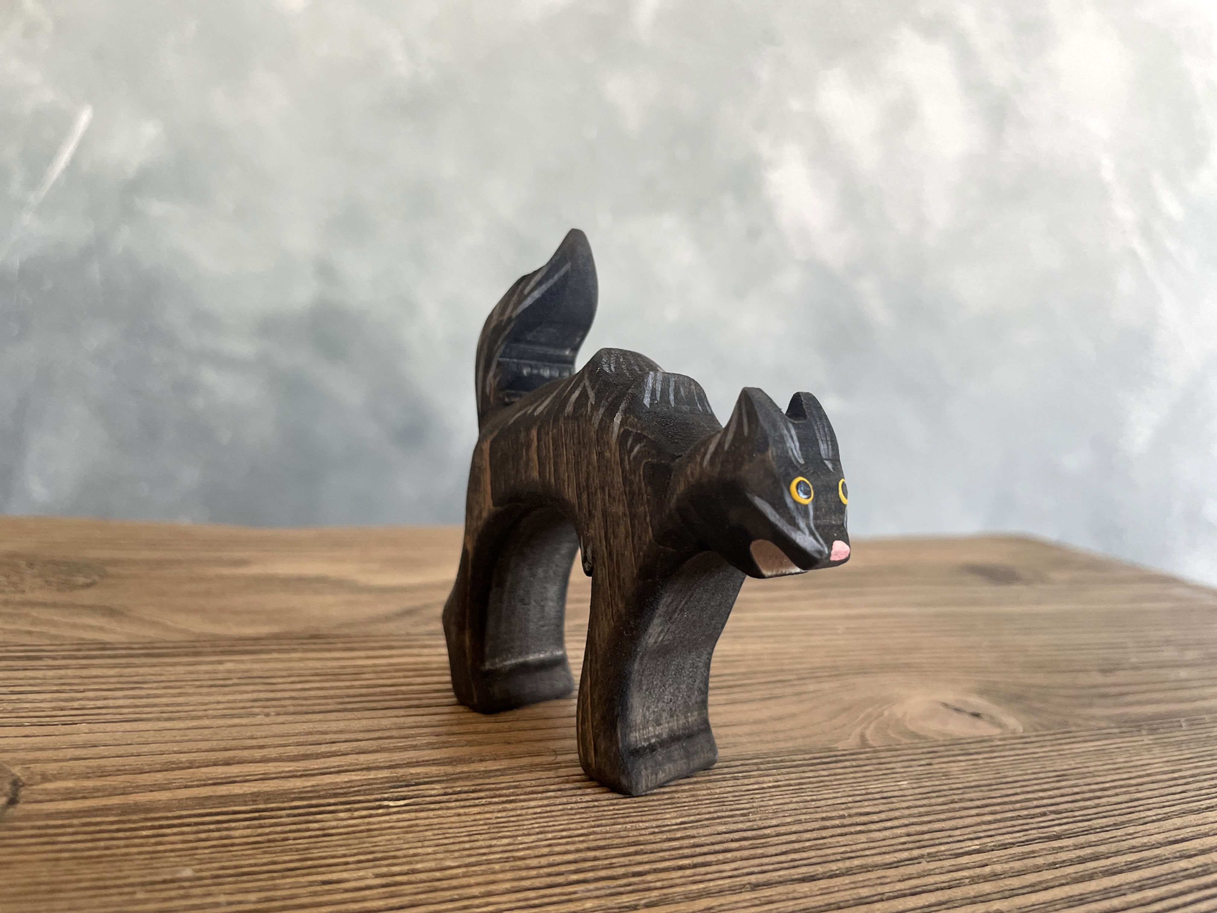 Wooden Black Cat Figurine Toy-Halloween by Forest Melody