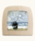 Toverlux silhouette by Tijana Draws showing a girl with long dark hair on a beach under a full moon with white birds.