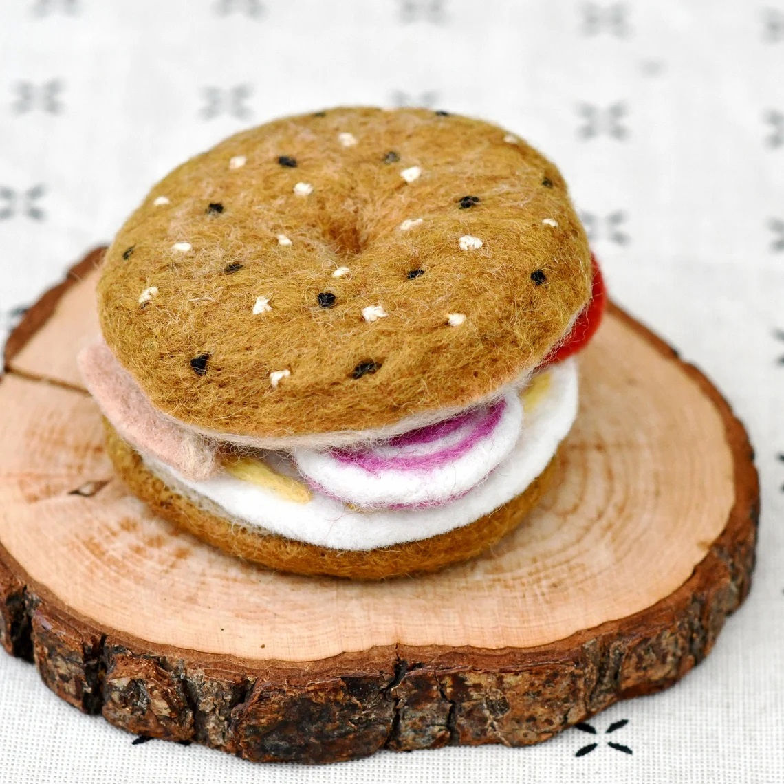 Tara Treasures Handmade Felt Bagel Stack Play Food Set