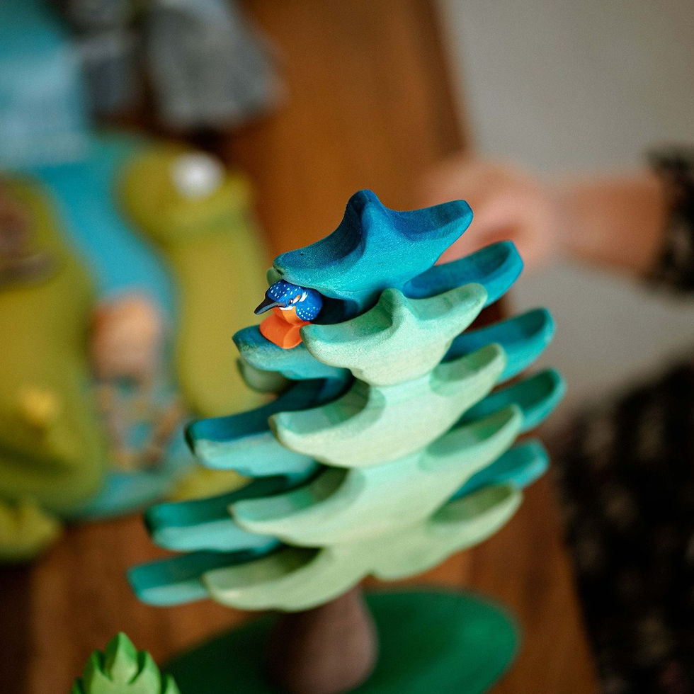 Thumbnail: Bumbu Toys Handcrafted Wooden Spruce Tree in a small world play scene