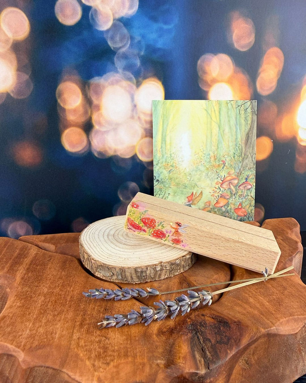 Postcard Holder- Fairy Girl with Mushrooms by Anne Illustrates